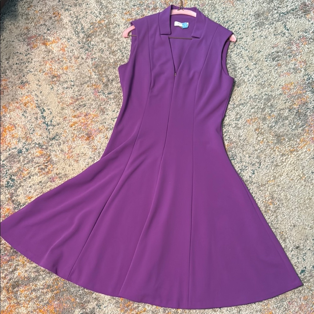 Calvin Klein Purple Sleeveless zip Frint Dress 4